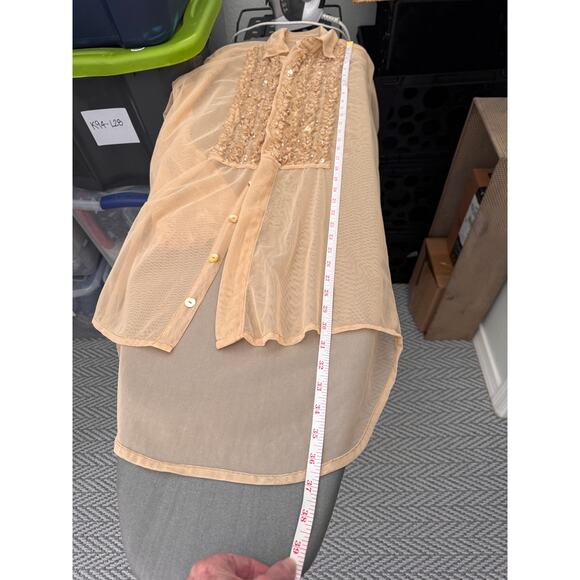Sheer Nude Beaded Ruffle Tunic Blouse | Size M - Picture 8 of 8